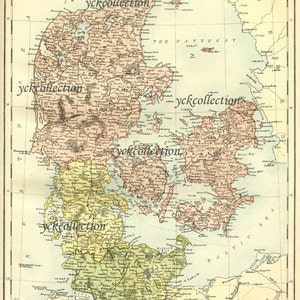 Antike Dänemark Karte (1865) Ultra hohe Auflösung 8 “x 10” bis 28” x 42” 300 dpi sofortiger digitaler Download
