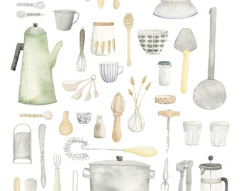 Kitchen print, nordic design, scandinavian, retro, collection, wall art, illustration, poster