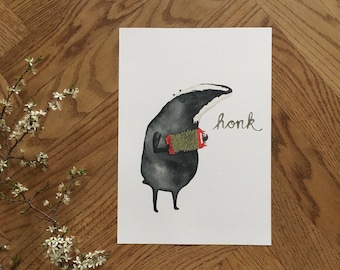 Badger playing accordion, animal orchestra, instrument, woodland animals, print, illustration, chilrens room