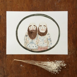 Sailor Paar print, tattoo, nautisch, poster, kunst, illustratie, baard