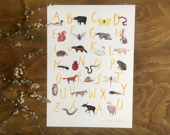 Djur alfabet till barnrummet, Animal Alphabet swedish, svenskt, nordic, kidsroom, barnrum