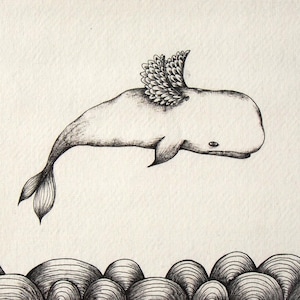 Baleia voadora, mar, oceano, impressão giclée