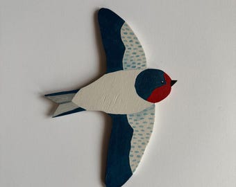 Wooden swallow bird, handpainted illustration wall decoration