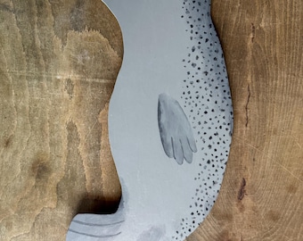 Seal wall art, large handpainted wooden illustration wall decoration