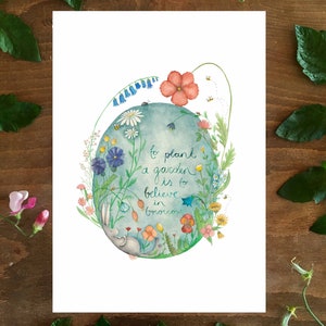 Ilustración de jardín, cita, Audrey Hepburn, dibujo, acuarelas, impresión, póster