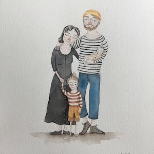 Commissieaanbieding, portret van familie/stel/broers en zussen enz. Tekening, illustratie, schilderij, aquarel