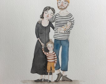 Offre de commission, portrait de famille/couple/frères et sœurs, etc. dessin, illustration, peinture, aquarelle