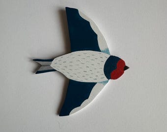 Wooden swallow bird, handpainted illustration wall decoration