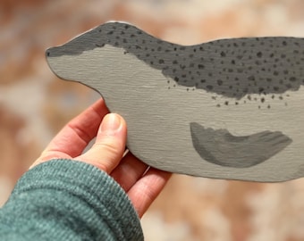 Seal wall art, handpainted wooden illustration wall decoration