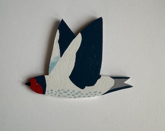 Wooden bird, handpainted swallow illustration wall decoration