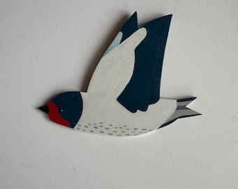 Wooden swallow bird, handpainted illustration wall decoration