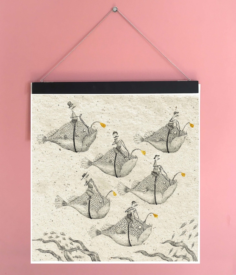 Fish Ride, Riders, Anglerfish, Nautical, Under the Sea, Ocean, Print ...