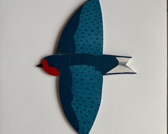 Wooden bird, handpainted swallow illustration wall decoration