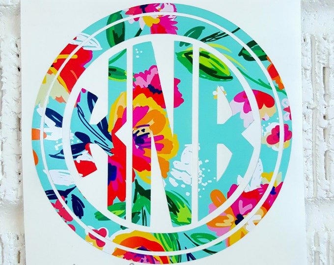 Floral Monogram Decal Floral Monogram Sticker Monogram Car Etsy