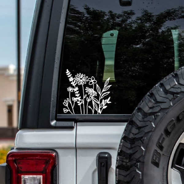 Wildflower Decal, Boho Car Decal, Gift for Plant Lovers, Plant Lover Sticker, Wildflower Car Decal for Women, Wildflower Sticker for Laptop