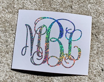 Holographic Monogram, Monogram Decal, Tumbler Decal, Monogram Car Decal, Vinyl Decal, Monogram Sticker, Yeti Monogram Decal