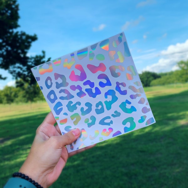 ¡NUEVO! Calcomanía con estampado de leopardo, calcomanía con estampado de guepardo, calcomanía holográfica de vinilo, calcomanía con estampado de leopardo para vaso, calcomanía para laptop, calcomanía Yeti, calcomanía holográfica de leopardo