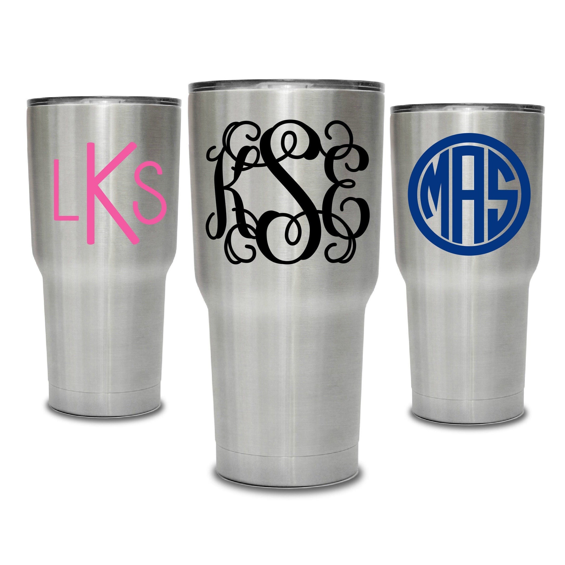 Chevron Monogram Letter Vinyl Sticker Decals for RTIC or Yeti Tumblers, 3- Inch, Set of 2