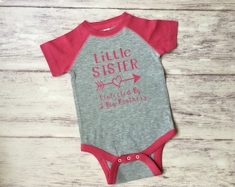 Little sister shirt, Protected by big brothers shirt, little sister to big brothers, little sister