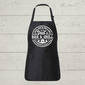 Dad’s Bar & Grill Apron | Funny Grill Master BBQ Apron for Dad | Father&#39;s Day Gift | Custom Cooking Apron | Backyard Chef Gift