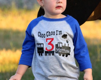 3rd Birthday Train Shirt: Personalized Toddler Raglan Tee
