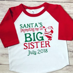 Christmas Pregnancy Announcement shirt, Promoted To Big Sister shirt, pregnancy announcement shirt, soon to be big Sister shirt