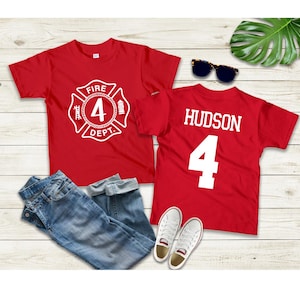 Personalized Fireman 4th Birthday Shirt: Firetruck Party Tee