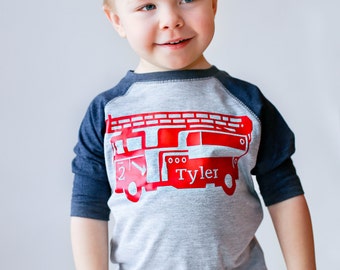 Boys 2nd Birthday Firetruck birthday shirt, Personalized Fire Engine Shirt