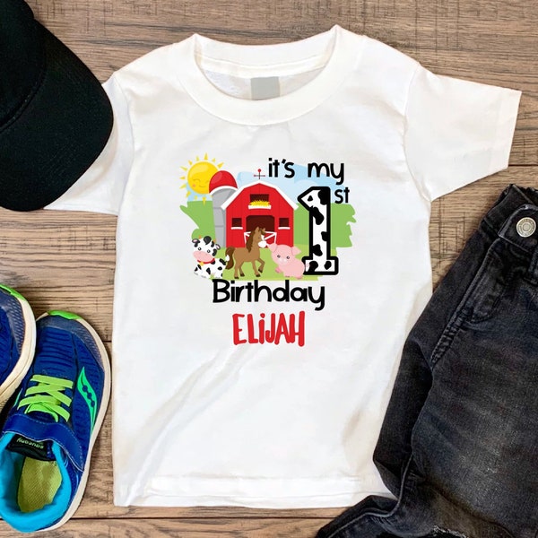 1st Birthday Barnyard Animal Shirt, Farm birthday party tee, Gift for 1 year old Boy