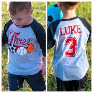 Sports Birthday Shirt, 3rd Birthday Outfit, Personalized Sports themed youth birthday shirt, All Star Sports Birthday Theme