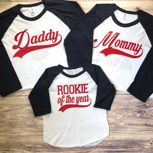 Rookie of the Year First Birthday Family Baseball shirts, Matching Mommy and Daddy of the Rookie Shirts