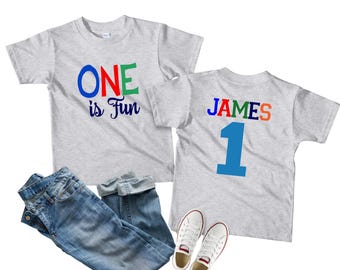 One is Fun Birthday Shirt – Polka Dot Primary Colors 1st Birthday Outfit – Confetti First Birthday Tee