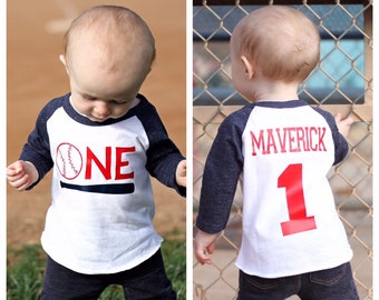 Boys' Baseball 1st Birthday Raglan: Personalized Cake Smash Shirt