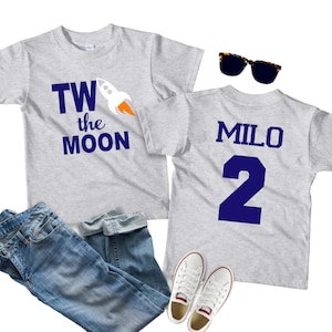 TWO the Moon 2nd Birthday Shirt | Rocket Ship Toddler Birthday Tee | Outer Space Theme Party Shirt | Boy or Girl Second Birthday