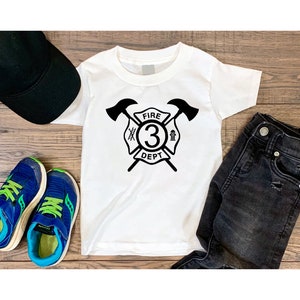 3rd Birthday Fireman Shirt – Third Birthday Firetruck Theme Tee, Toddler Firefighter Birthday Outfit for Boys