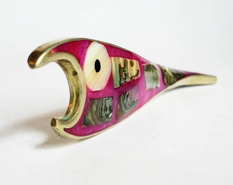 Vintage Abalone and Silver Bottle-opener, Red Enamel