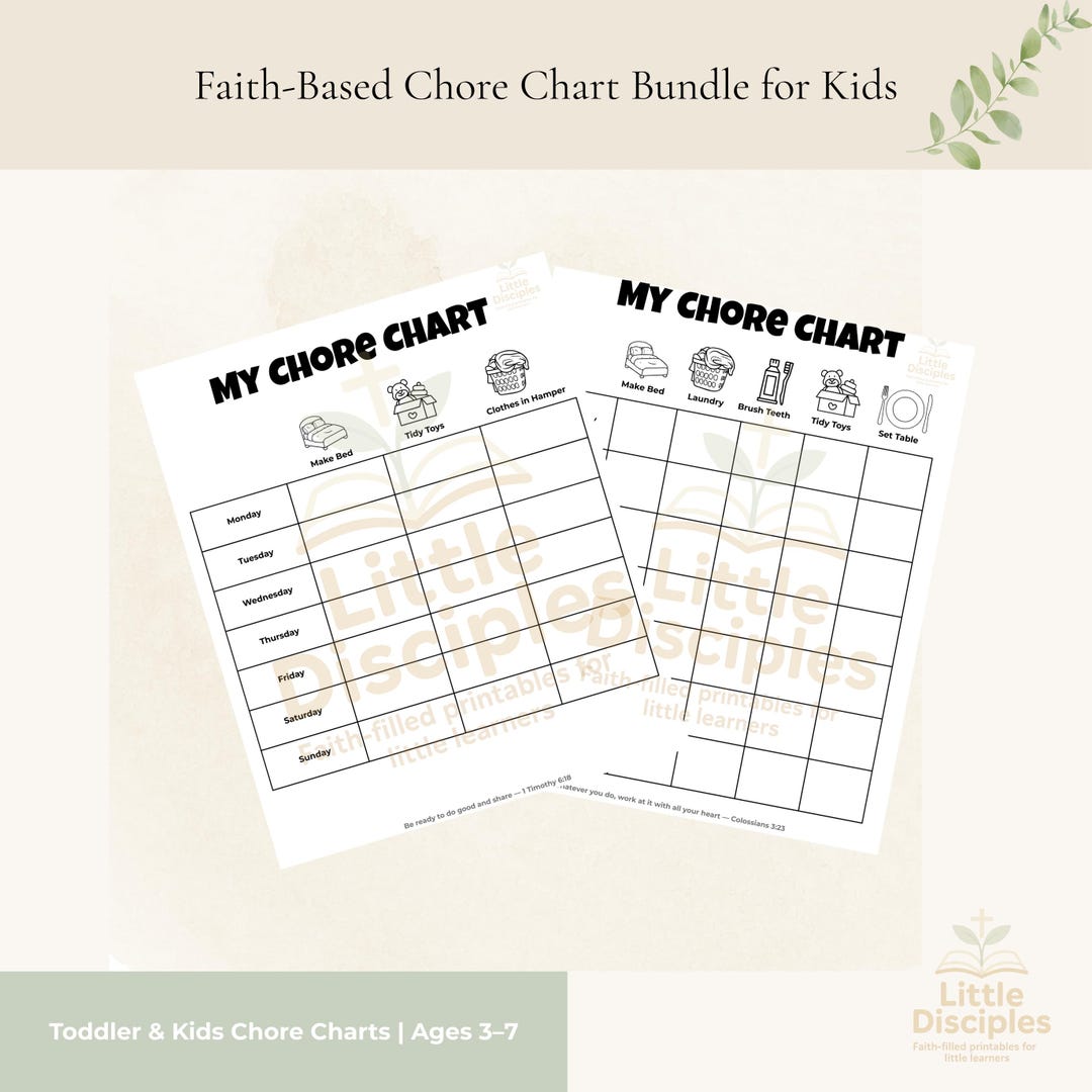 Printable Kids Chore Chart Bundle: Toddler & Weekly Tracker, Ages 3-7 ...
