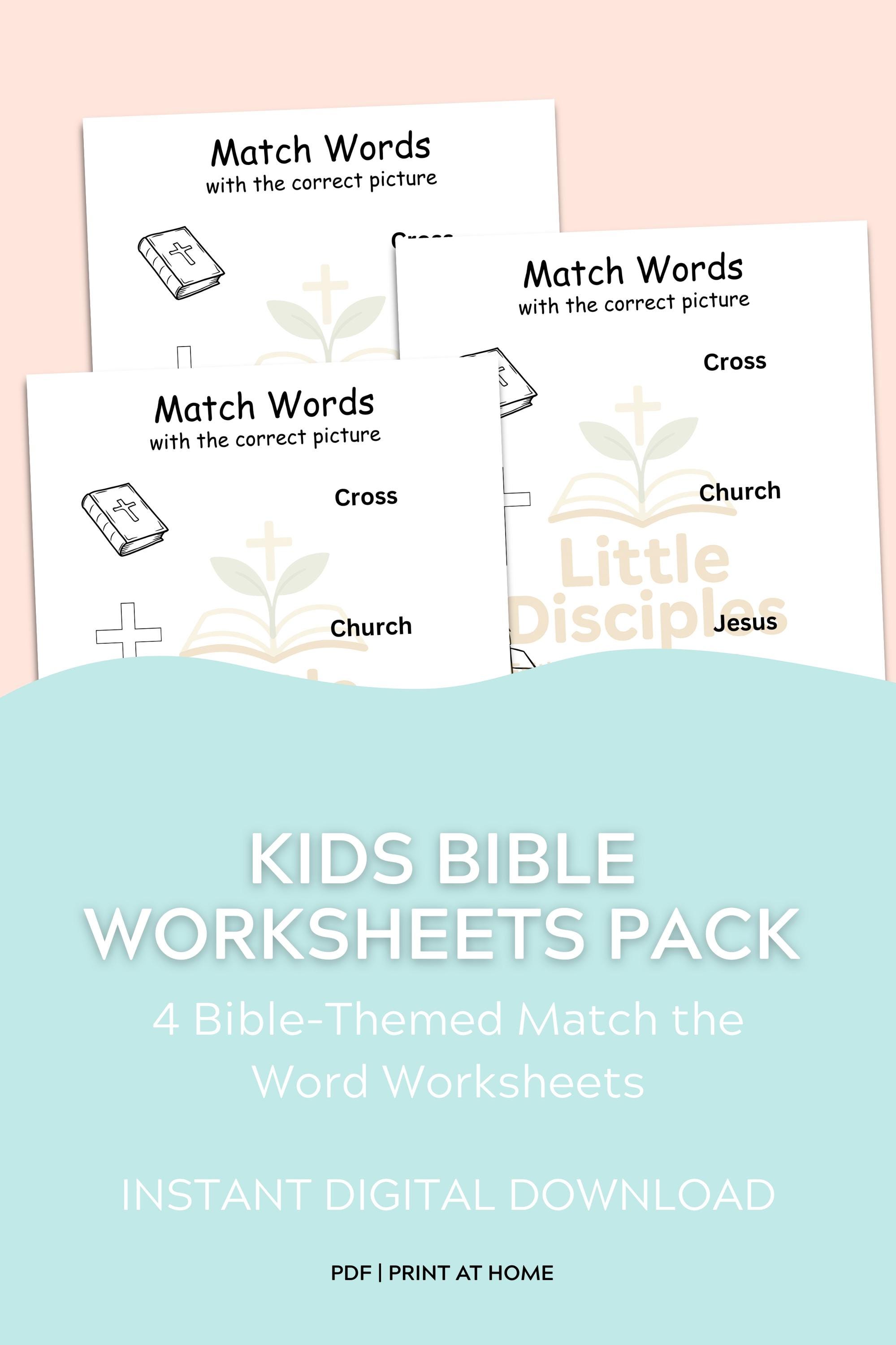 Kids Bible Match the Word Worksheets: Christian Homeschool Activity ...