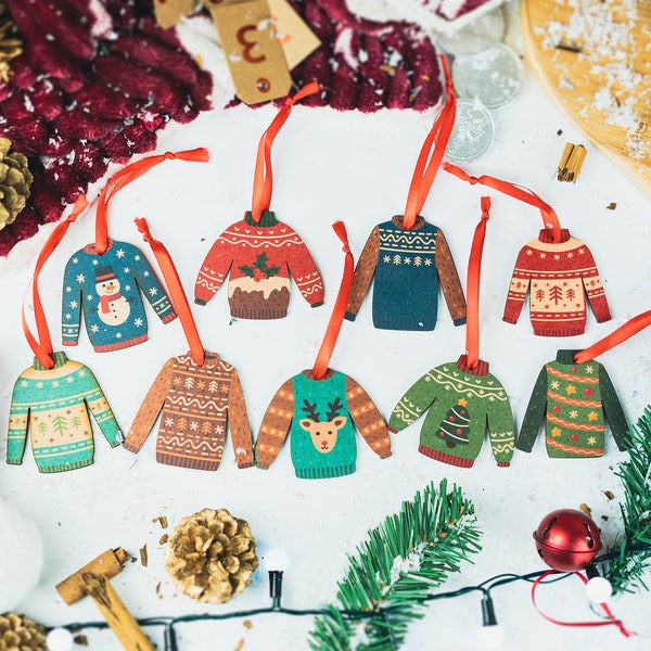 Set of 9 Wooden Christmas Jumpers Christmas Decorations and Gifts