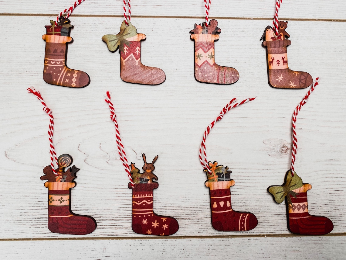 Set of 8 Christmas Stocking Wooden Christmas Decorations | Etsy