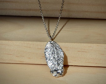 Leaf Necklace. Silver Leaf. Leaf Jewelry. Silver Necklace. Long Necklace. Silver pendant. Delicate Necklace. Textured silver. gifts for her