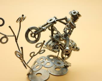 motocross MX motocross racing motocross gift gift sculpture sculpture bolts Art metal art of recycling Metal sculpture scrap metals