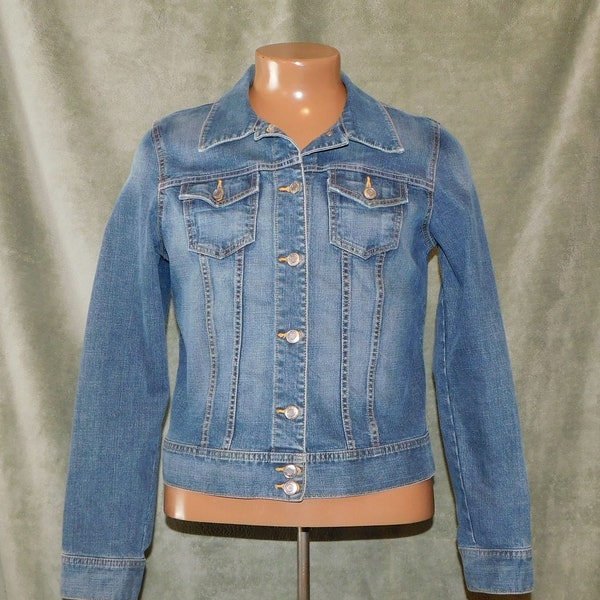 Y2K Old Navy Trucker Jacket Jean Jacket Stretch Denim Vintage Wash Size Large Women Juniors Teens Good Condition