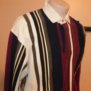 Nautica Vintage Rugby Shirt Men&#39;s Size XL Long Sleeve Heavyweight Cotton Large Stripe Sports Preppy Polo Very Good Condition
