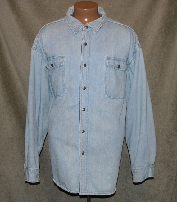 Pockets- Orvis Brand Size 8 Button Down with Elastic 90s Vintage Denim Dress Rockabilly with Western Details-
