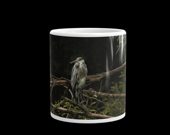 Heron  White glossy mug