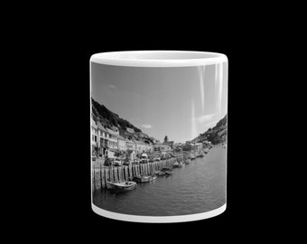Looe Bay Black & White glossy mug