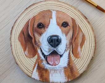 Custom Pet Portrait on Wood Slice: Hand-Painted Dog or Cat Art