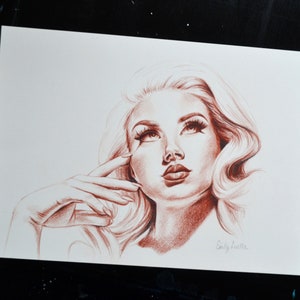 ORIGINALzeichnung Vintage Hollywood Glamour Sketch von Emily D.