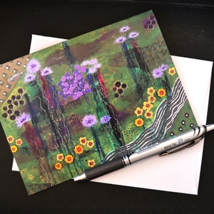 Green Mixed Media Flower Painting Greeting Card Blank